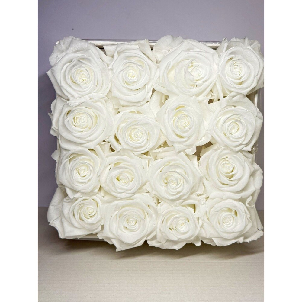 White Forever Roses - 16 Preserved Roses in a Decorative Box (Bx X)